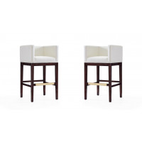 Manhattan Comfort 2-BS012-IV Kingsley 38 in. Ivory and Dark Walnut Beech Wood Barstool (Set of 2)